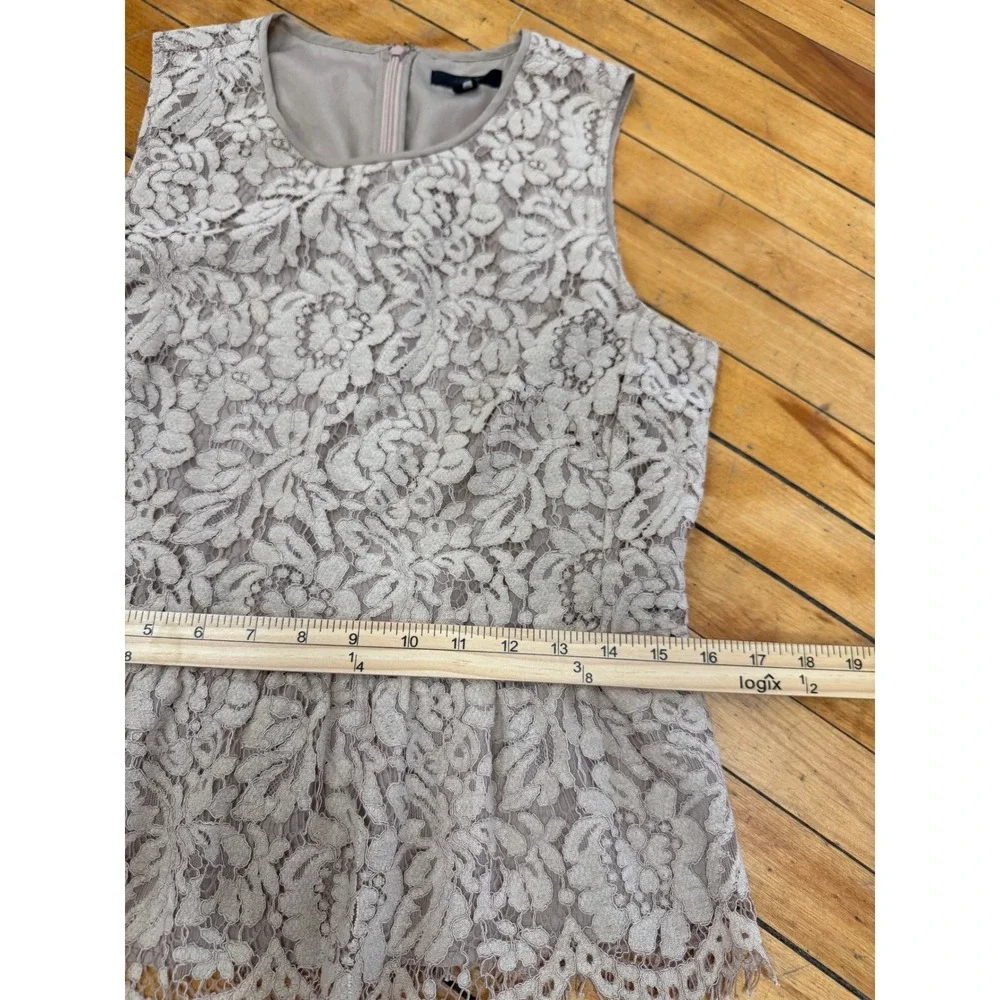 J.Crew‎ Taupe Floral Lace Sleeveless Peplum Top Size 6